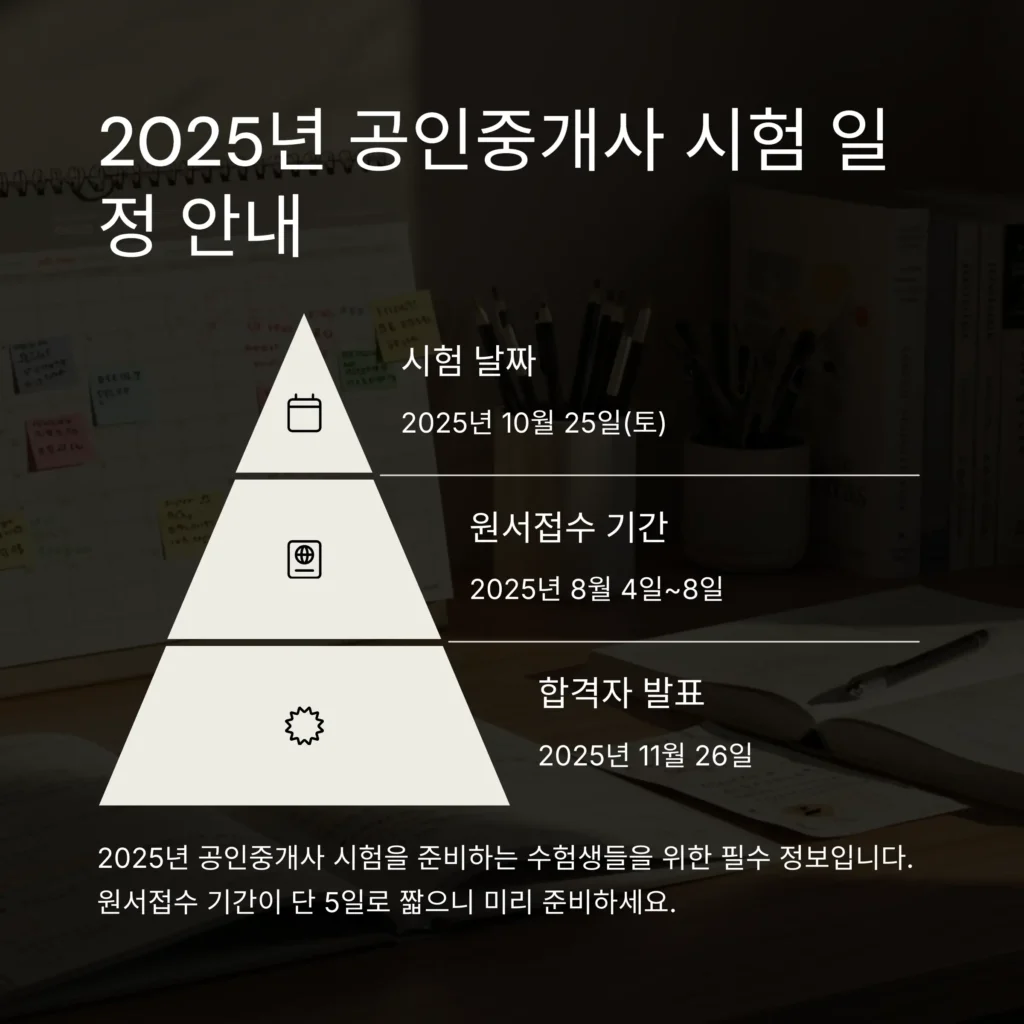 2025 공인중개사 자격증 시험 접수, 시험, 합격자 발표 일정